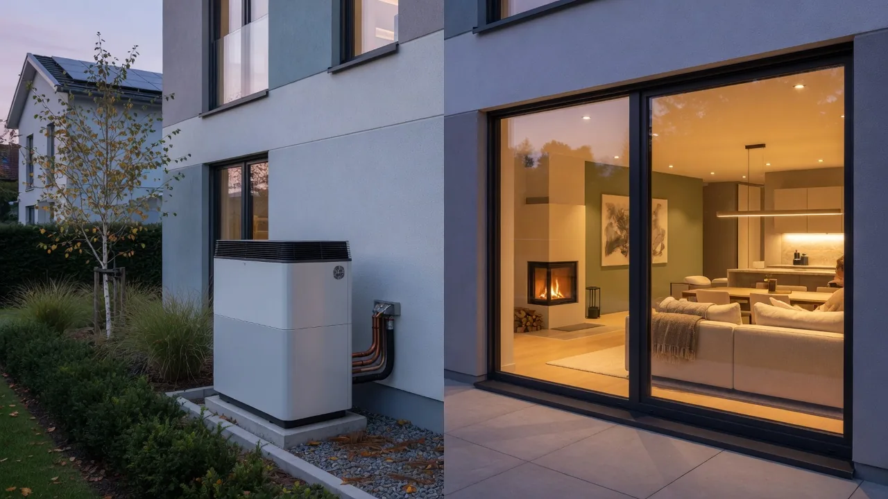 Vivienda moderna con sistema de aerotermia eficiente